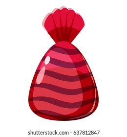 Cartoon illustration of chocolate candy in red wrap vector icon for web