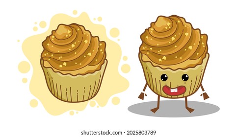 cartoon illustration of chocolate cup cake with peanut topping. cute flat design. very suitable for use as a mascot, cake shop products and snacks.