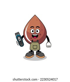 Cartoon Illustration of chocolate drop as a barber man , character design