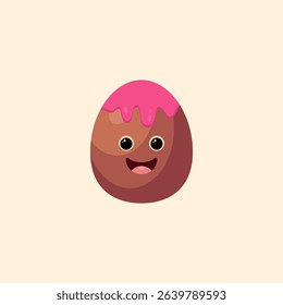 Cartoon illustration of chocolate snack covered with strawberry jam, cute sweet snack food, cute unique delicious vector design
