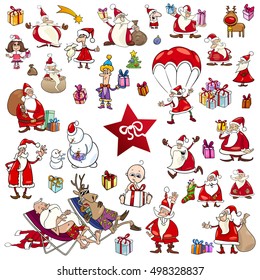 Cartoon Illustration of Christmas Characters and Design Elements Set