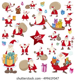 Cartoon Illustration of Christmas Characters and Objects Clip Arts Set