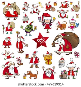 Cartoon Illustration of Christmas Characters and Themes Clip Arts Set