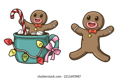 Cartoon illustration Christmas coffee cup and gingerbread man  You can use these clipart for any project such as custom  stickers planner  scrapbooking  card used for as part your design 