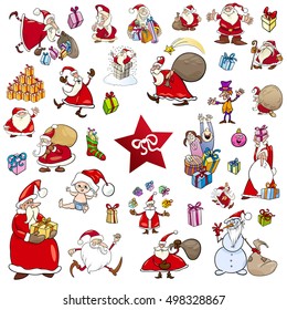 Cartoon Illustration of Christmas Design Elements Set