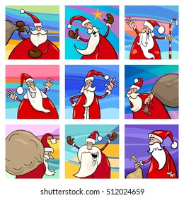 Cartoon Illustration of Christmas Design Elements with Santa Claus Characters Set