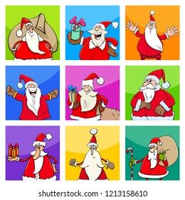 Cartoon Illustration of Christmas Design or Greeting Cards with Santa Claus Characters Collection