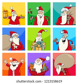 Cartoon Illustration of Christmas Design or Greeting Cards with Santa Claus Characters Set