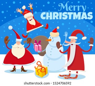 Cartoon Illustration of Christmas Design or Greeting Card with Santa Claus Characters