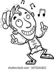 A cartoon illustration of a Christmas elf dancing.