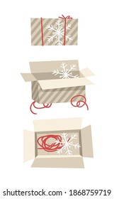 Cartoon Illustration Christmas Gift Box isolated. Creative Flat Style Art Work Collection. Actual vector drawing of Holiday Things Packing. Cozy Winter Decoration set