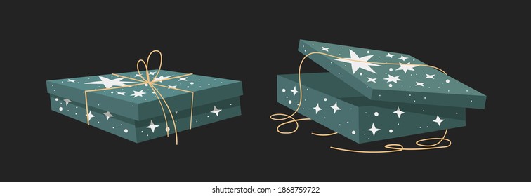 Cartoon Illustration Christmas Gift Box isolated. Creative Flat Style Art Work Collection. Actual vector drawing of Holiday Things Packing. Cozy Winter Decoration set