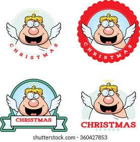 A cartoon illustration of a Christmas graphic with an angel.