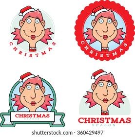 A cartoon illustration of a Christmas graphic with an elf.