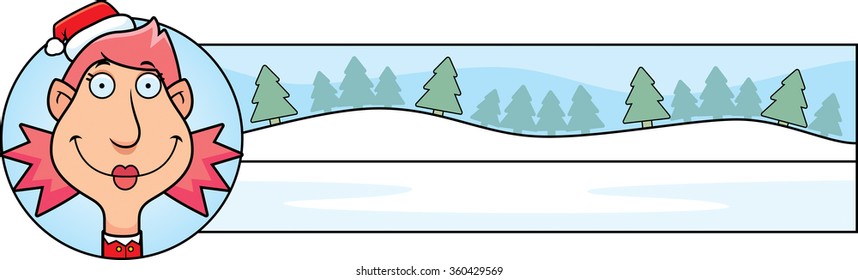 A cartoon illustration of a Christmas graphic with an elf.