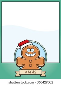 A cartoon illustration of a Christmas graphic with gingerbread man.