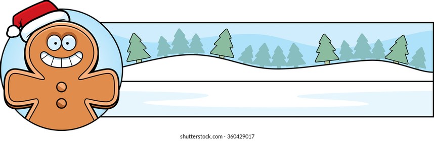 A cartoon illustration of a Christmas graphic with a gingerbread man.