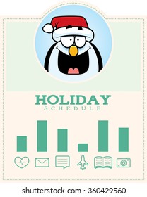 A cartoon illustration of a Christmas graphic with penguin.