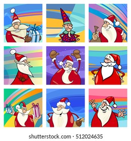 Cartoon Illustration of Christmas Pattern with Santa Claus Characters Set