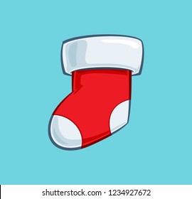 Cartoon Illustration of a Christmas Red Stocking. Vector Icon: Lines, Color, Shadows and Lights neatly in well-defined layers & groups