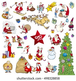 Cartoon Illustration of Christmas Themes and Design Elements Set