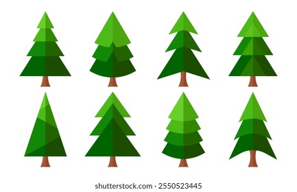 cartoon illustration of Christmas tree in flat design set collection.clip art pine or fir tree isolated on a white background