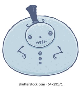 Cartoon illustration of a chubby snowman with a top hat.