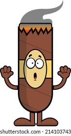 Cartoon illustration of a cigar with a surprised expression. 