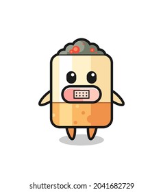 Cartoon Illustration of cigarette with tape on mouth , cute design