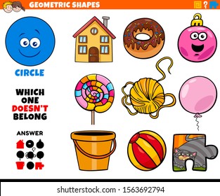 Cartoon Illustration of Circle Geometric Shape Educational Game for Children