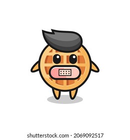 Cartoon Illustration of circle waffle with tape on mouth , cute design