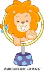 Cartoon illustration of a Circus Lion jumping through hoop front view