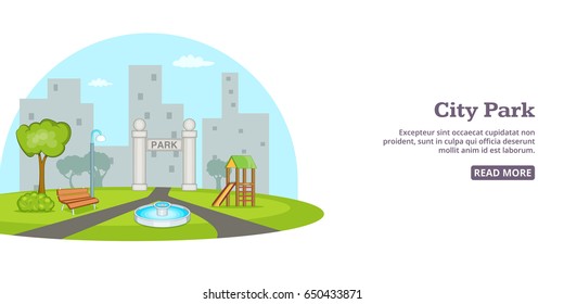 Cartoon illustration of city park banner man horizontal vector concept for web