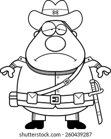 A cartoon illustration of a Civil War Confederate soldier looking sad.