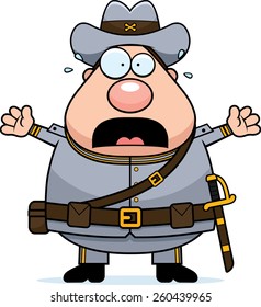 A cartoon illustration of a Civil War Confederate soldier looking scared. svg