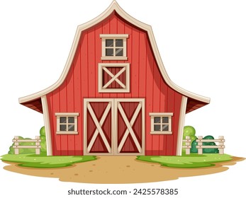 Cartoon illustration of a classic red barn.