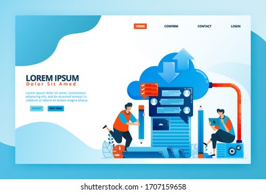 Cartoon illustration for cloud computing-based online learning. Modern communication and teaching with distance. Digital learning with internet. Vector design for landing page web, mobile apps, poster