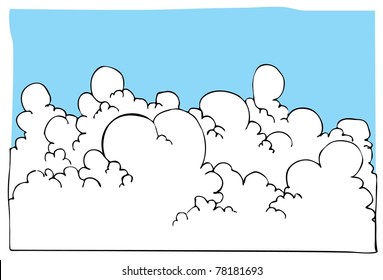 Cartoon illustration of Cloudscape with blue sky behind