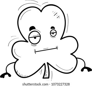 A cartoon illustration of a clover with a bored expression.
