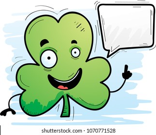 A cartoon illustration of a clover talking.