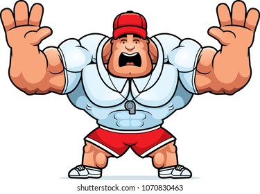 A cartoon illustration of a coach looking scared.