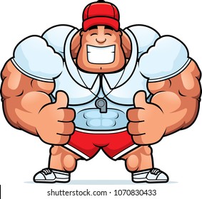 A cartoon illustration of a coach with thumbs up.