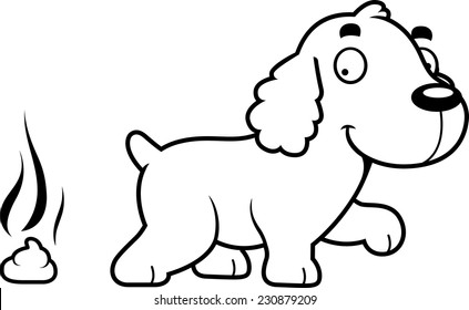A cartoon illustration of a Cocker Spaniel pooping.