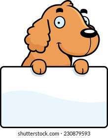 A cartoon illustration of a Cocker Spaniel with a sign.