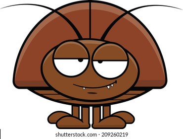 Cartoon illustration of a cockroach with a happy expression. 