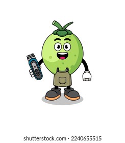 Cartoon Illustration of coconut as a barber man , character design