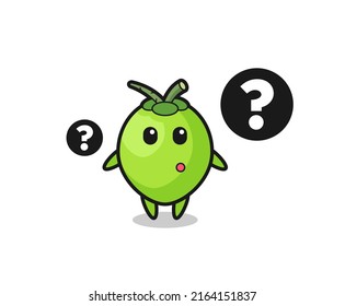 Cartoon Illustration of coconut with the question mark , cute style design for t shirt, sticker, logo element