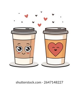 A Cartoon illustration of a Coffee cup and a cute face Coffee Cup Vector Art Design 