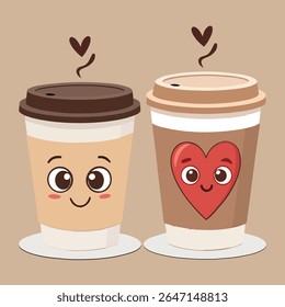 A Cartoon illustration of a Coffee cup and a cute face Coffee Cup Vector Art Design 