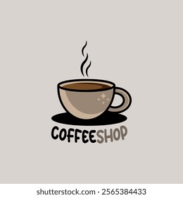 Cartoon illustration of coffee cup. Coffee shop logo cup icon design template. 